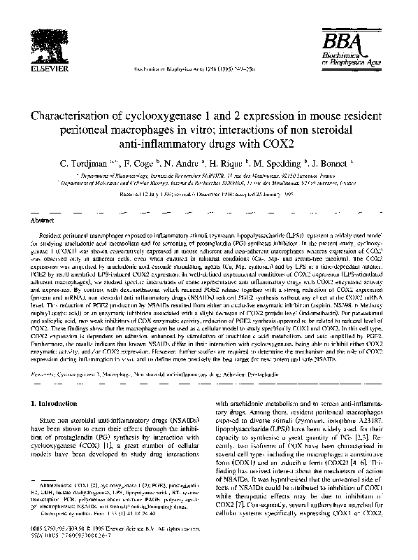 (PDF) Characterisation of cyclooxygenase 1 and 2 expression in mouse ...