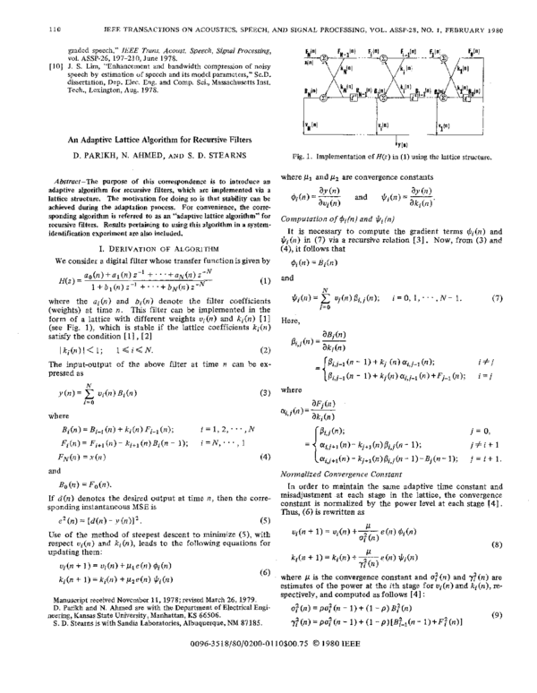(PDF) An adaptive lattice algorithm for recursive filters