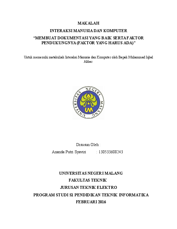 Doc Makalah Interaksi Manusia Dan Komputer Membuat Dokumentasi Yang Baik Serta Faktor Pendukungnya Faktor Yang Harus Ada Ananda Syaviri Academia Edu