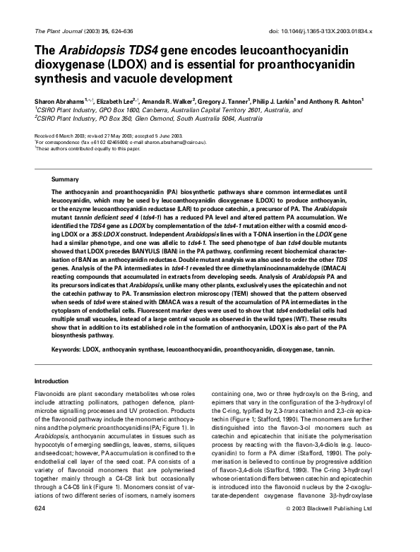 (PDF) The Arabidopsis TDS4 gene encodes leucoanthocyanidin dioxygenase ...