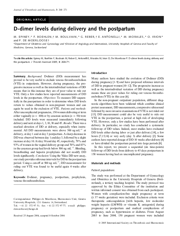 (PDF) Ddimer levels during delivery and the postpartum mauricio