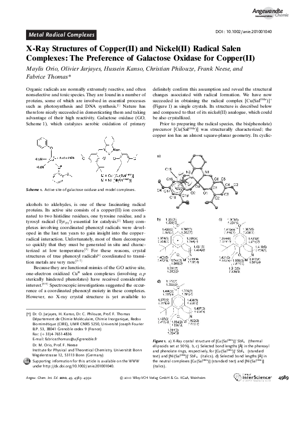 (PDF) XRay Structures of Copper(II) and Nickel(II) Radical Salen