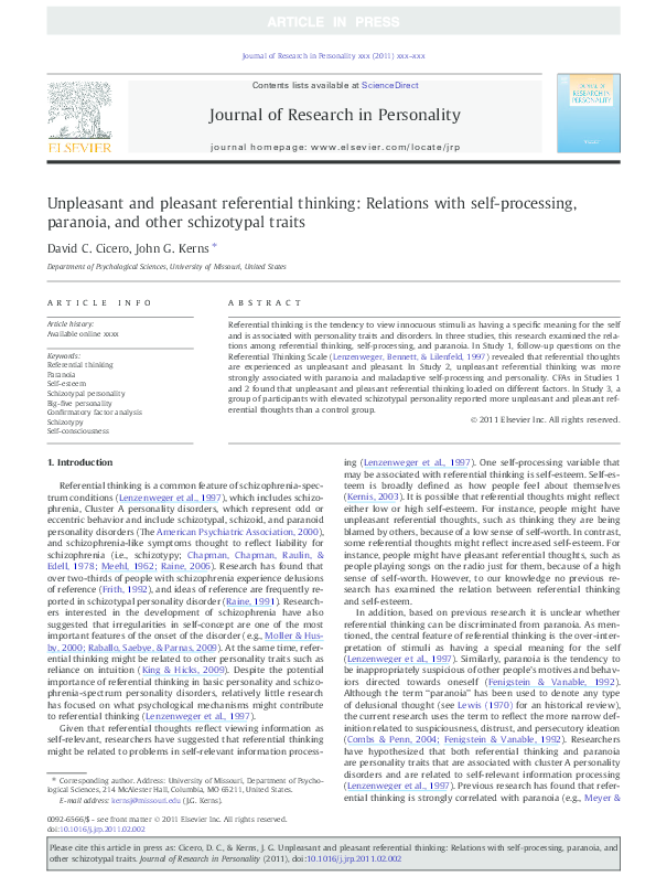 (PDF) Unpleasant and pleasant referential thinking: Relations with self ...