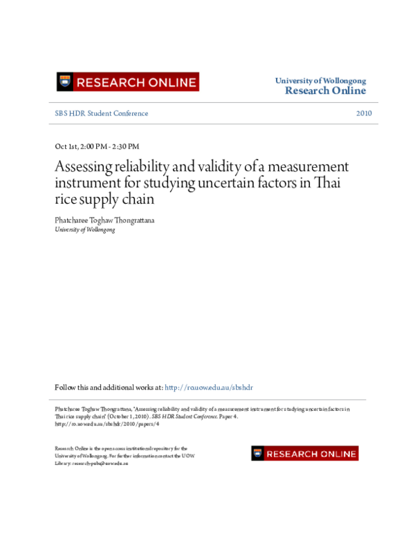 (PDF) Assessing reliability and validity of a measurement instrument ...