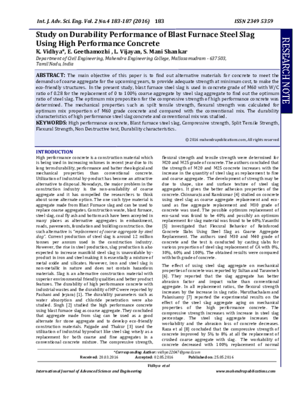 (PDF) Study on Durability Performance of Blast Furnace Steel Slag Using ...