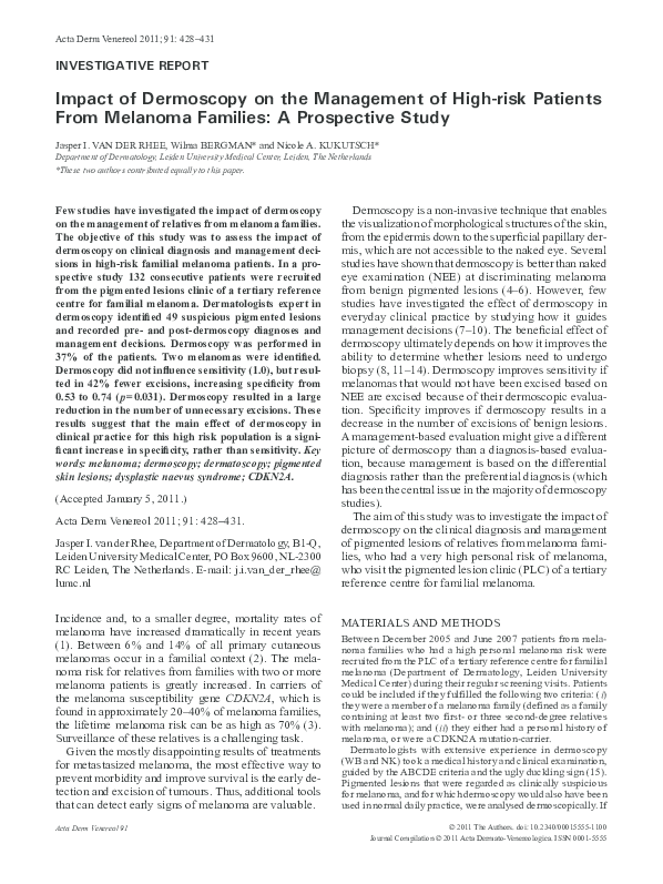 (PDF) Impact of Dermoscopy on the Management of High-risk Patients From ...