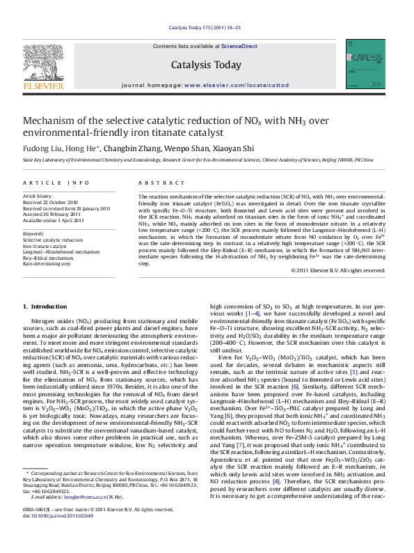 (PDF) Mechanism of the selective catalytic reduction of NO x with NH 3 ...