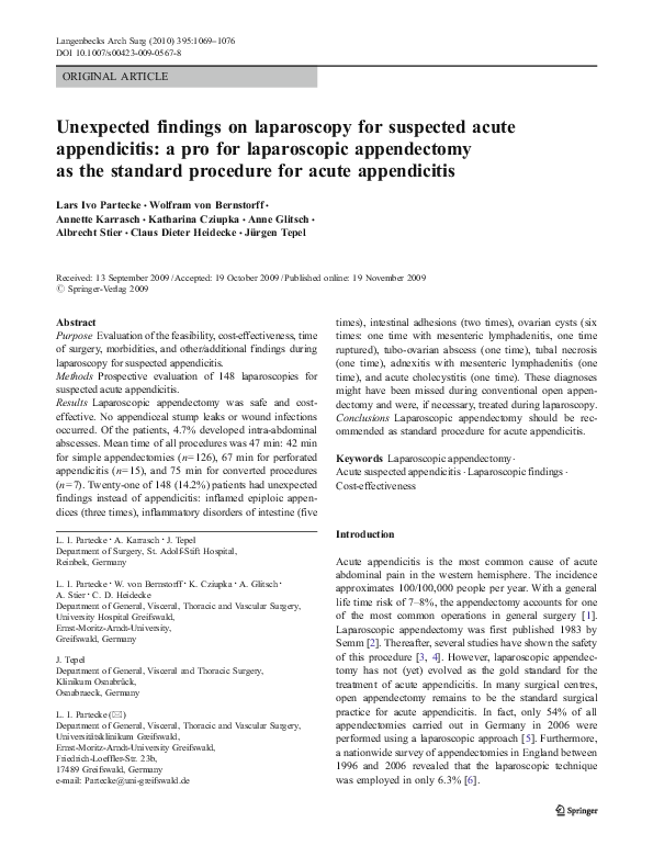 (PDF) Unexpected findings on laparoscopy for suspected acute ...