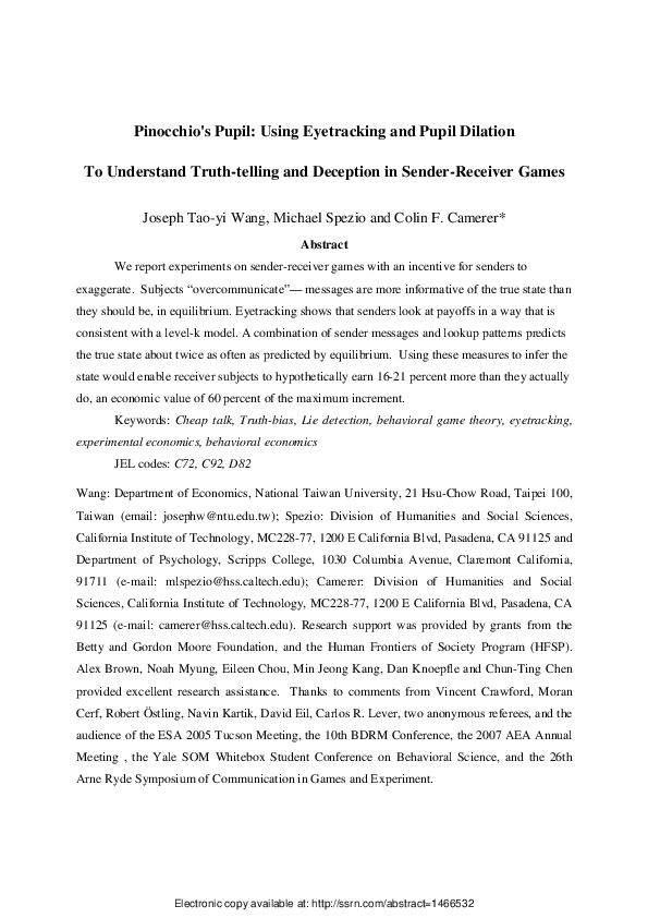 (PDF) Pinocchio's Pupil Using Eyetracking and Pupil Dilation to Understand Truth Telling and