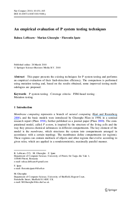 (PDF) An empirical evaluation of P system testing techniques