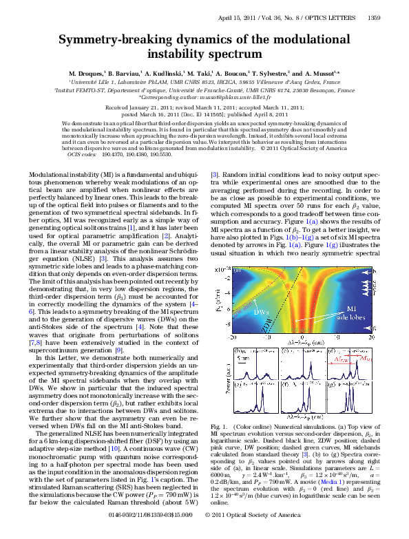 (PDF) Symmetry-breaking dynamics of the modulational instability spectrum