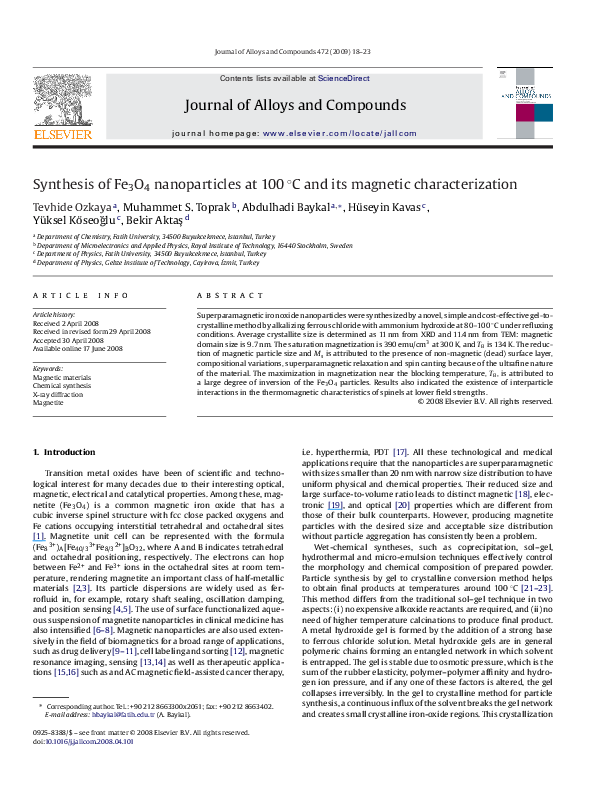 (PDF) Synthesis of Fe 3O 4 nanoparticles at 100 °C and its magnetic ...