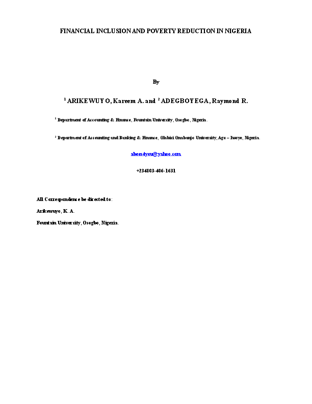 (DOC) FINANCIAL INCLUSION AND POVERTY REDUCTION IN NIGERIA
