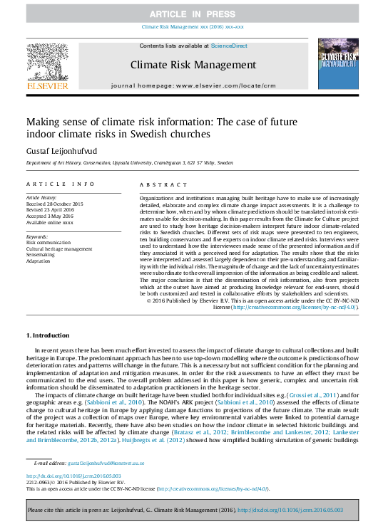 (PDF) Making sense of climate risk information: the case of future ...