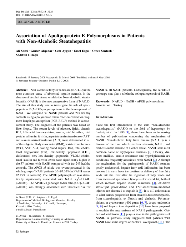(PDF) Association of Apolipoprotein E Polymorphisms in Patients with ...