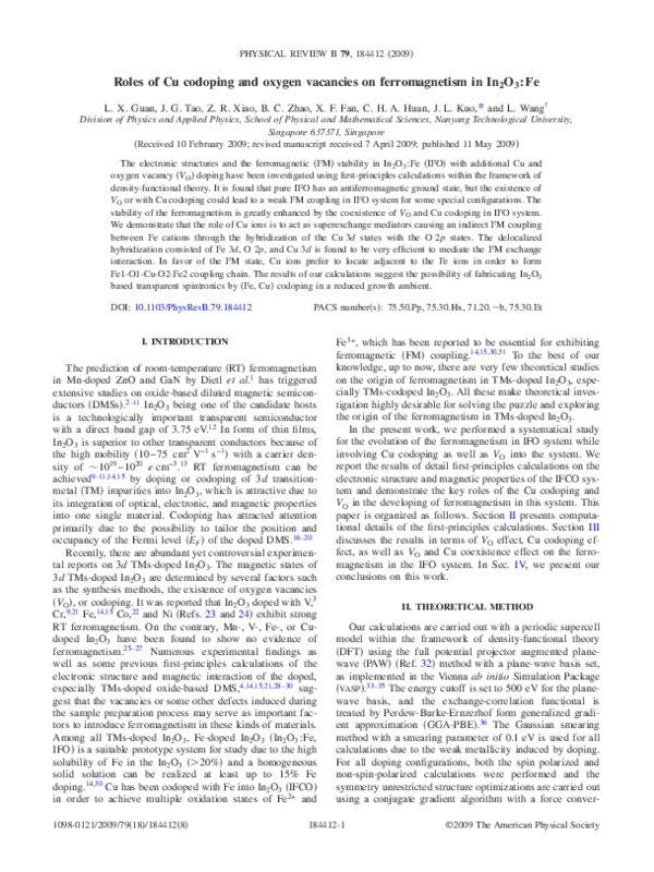 (PDF) Roles of Cu codoping and oxygen vacancies on ferromagnetism in ...