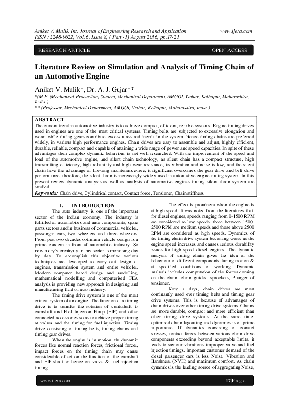 (PDF) Literature Review on Simulation and Analysis of Timing Chain of