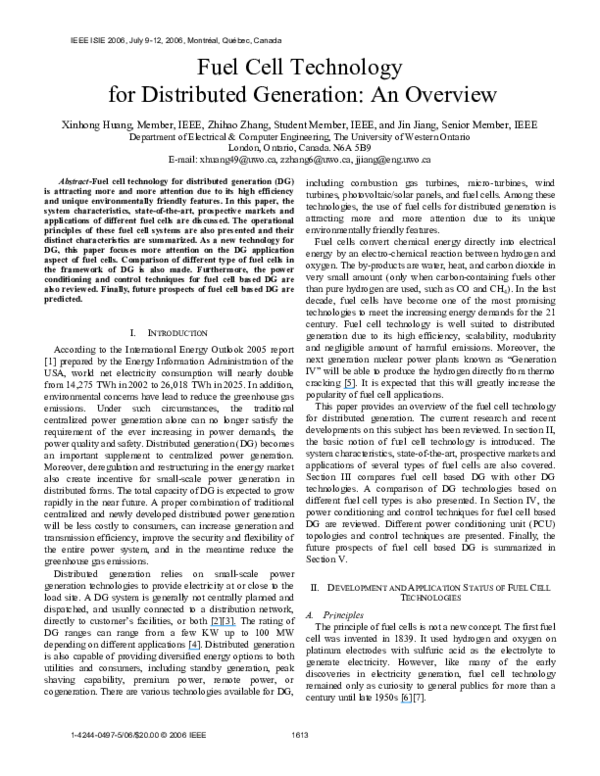 (PDF) Fuel Cell Technology for Distributed Generation An Overview