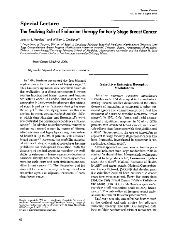 (PDF) The evolving role of endocrine therapy for early stage breast cancer