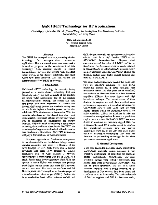 (PDF) GaN HFET technology for RF applications