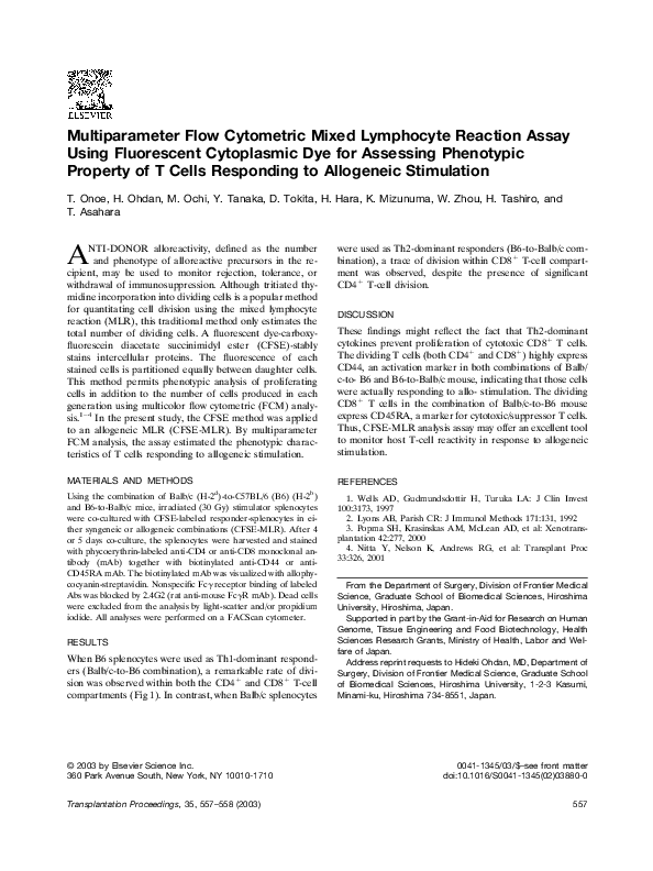 (PDF) Multiparameter flow cytometric mixed lymphocyte reaction assay