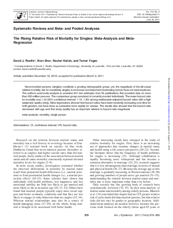 (PDF) The Rising Relative Risk of Mortality for Singles: Meta-Analysis ...