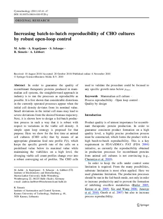 (PDF) Increasing batch-to-batch reproducibility of CHO cultures by ...