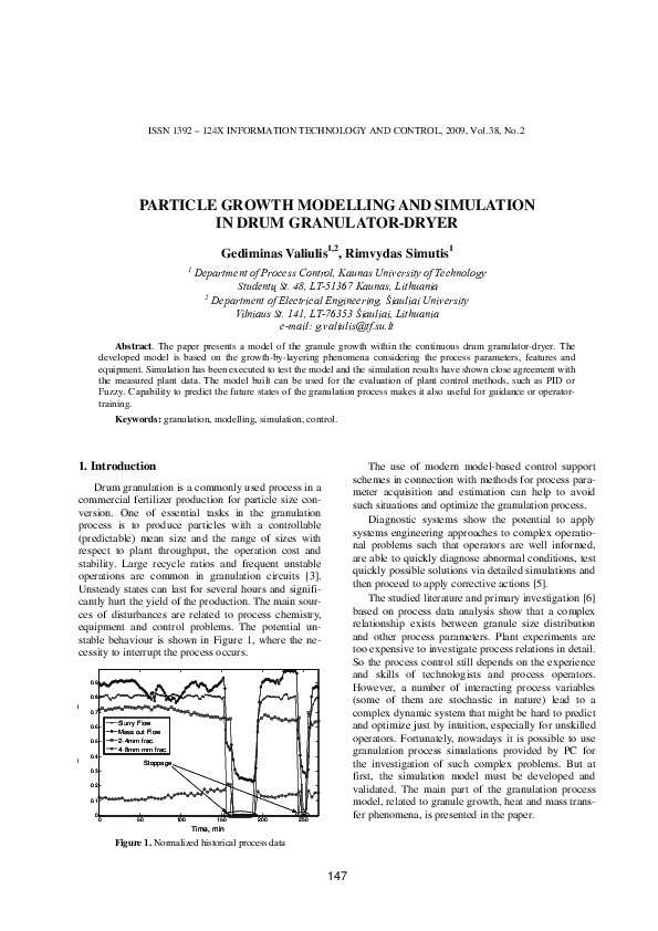 (PDF) Particle Growth Modelling and Simulation in Drum Granulator-Dryer
