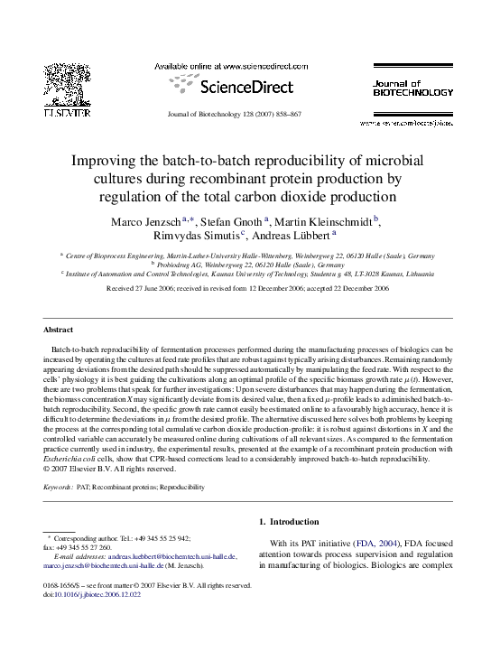 (PDF) Improving the batch-to-batch reproducibility of microbial ...