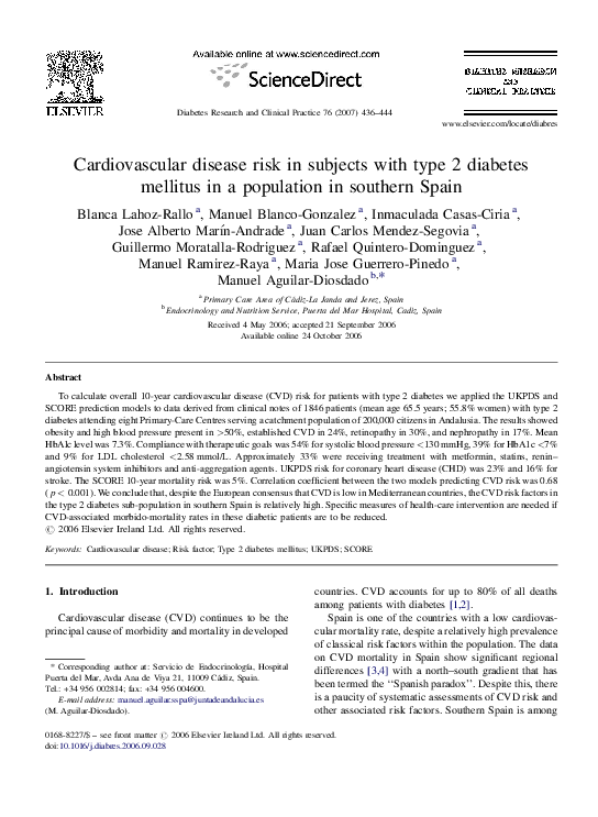 (PDF) Cardiovascular disease risk in subjects with type 2 diabetes ...