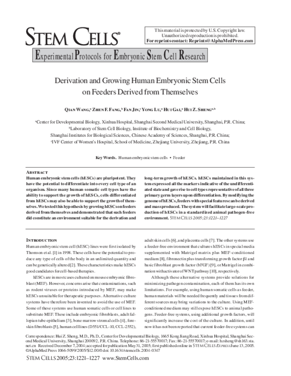 (PDF) Derivation and Growing Human Embryonic Stem Cells on Feeders ...