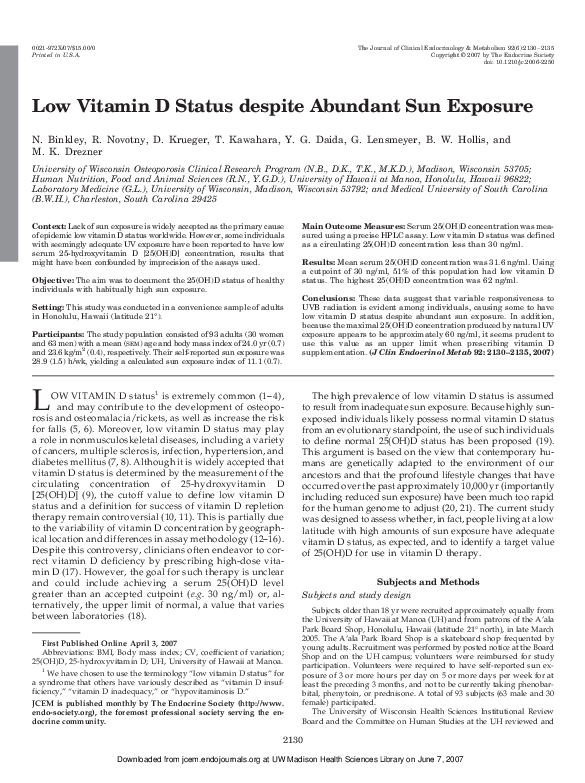 (PDF) Low Vitamin D Status despite Abundant Sun Exposure