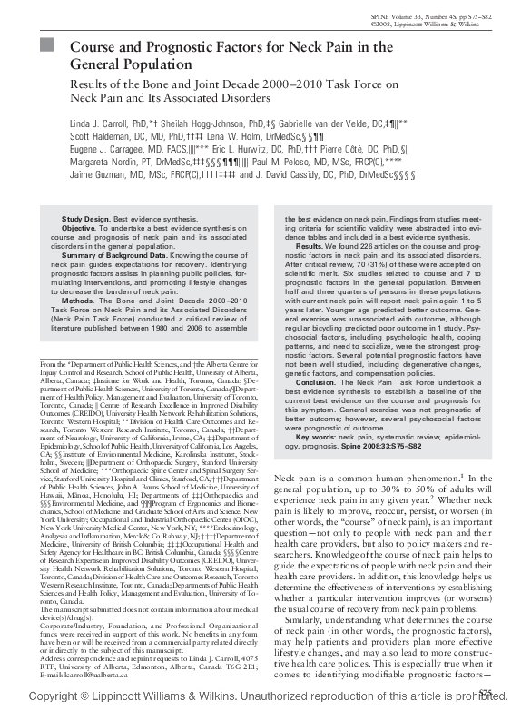 (PDF) Course and Prognostic Factors for Neck Pain in the General ...