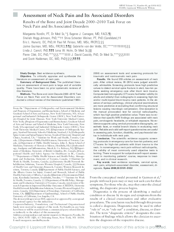 (PDF) Assessment of Neck Pain and Its Associated Disorders: Results of ...