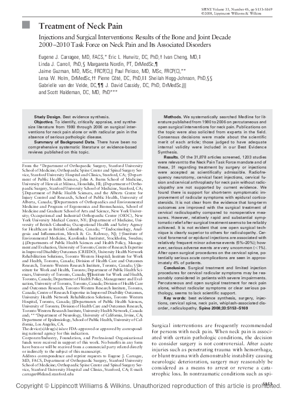 (PDF) Treatment of Neck Pain: Injections and Surgical Interventions ...