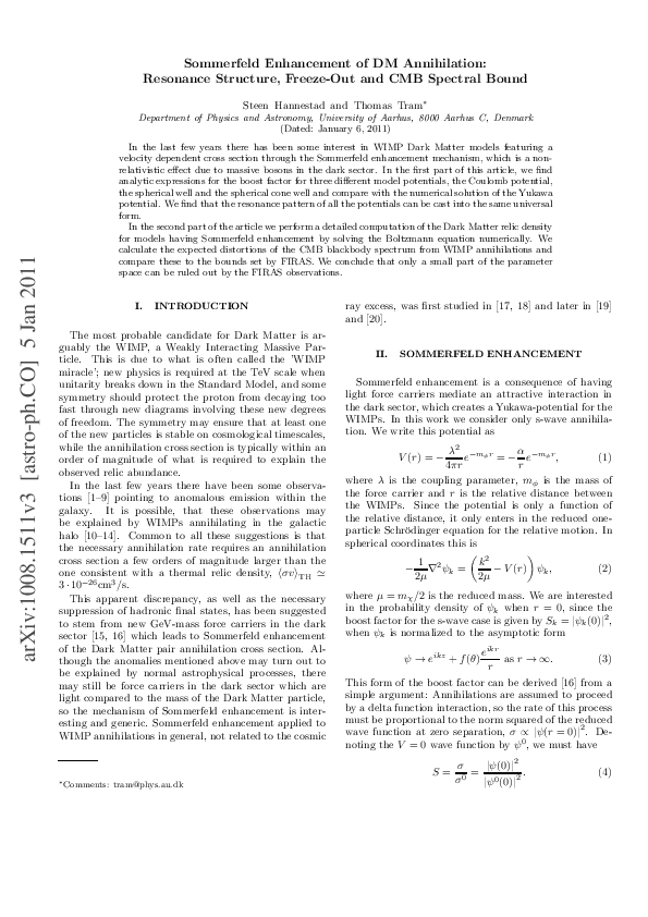 (PDF) Sommerfeld enhancement of DM annihilation: resonance structure ...
