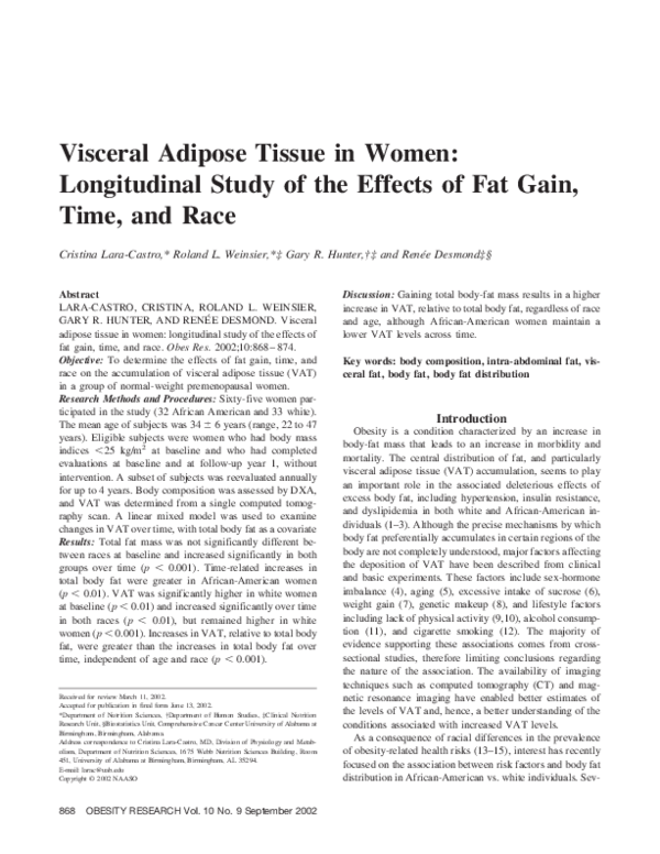 (PDF) Visceral Adipose Tissue in Women: Longitudinal Study of the ...