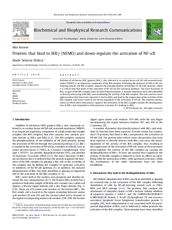(PDF) Proteins that bind to IKKγ (NEMO) and down-regulate the ...