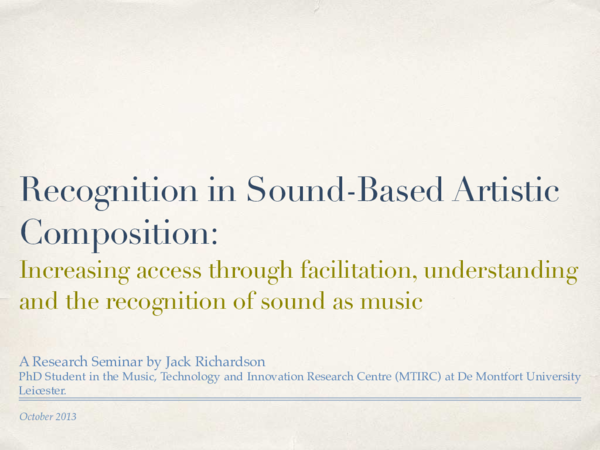 (PDF) Recognition in Sound-Based Artistic Composition: Increasing ...