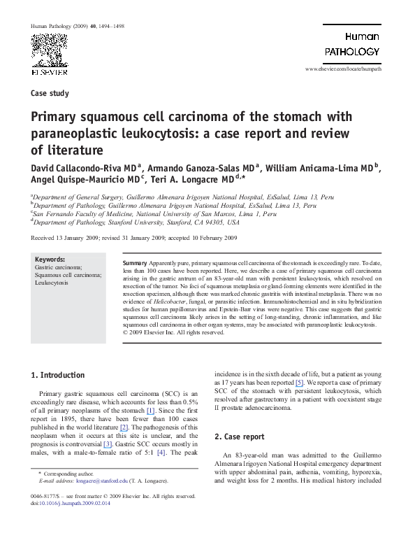 PDF) Primary squamous cell carcinoma of the stomach with