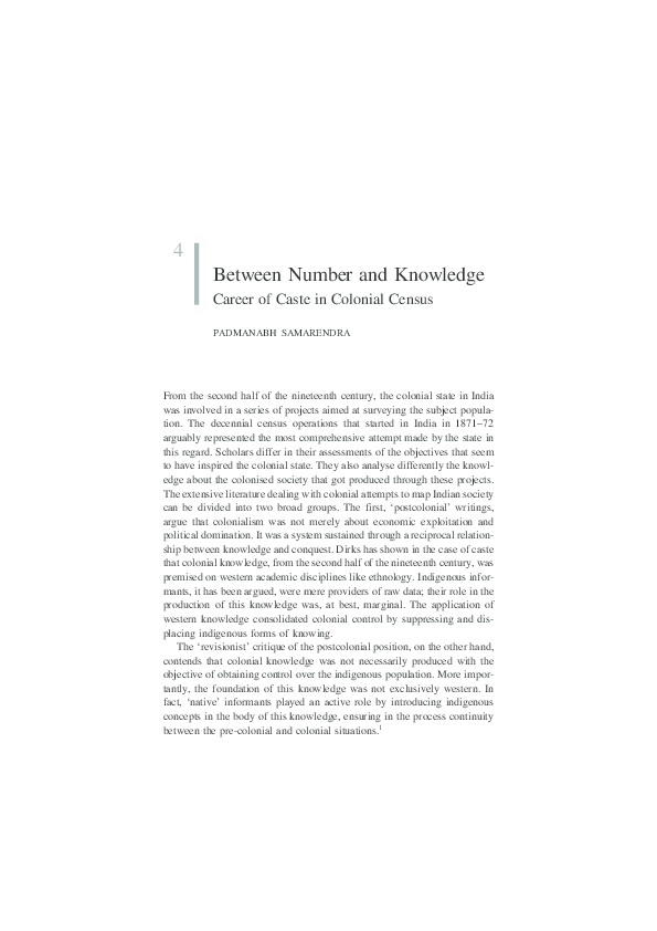 `Between number and knowledge: Career of caste in colonial census’, in ...