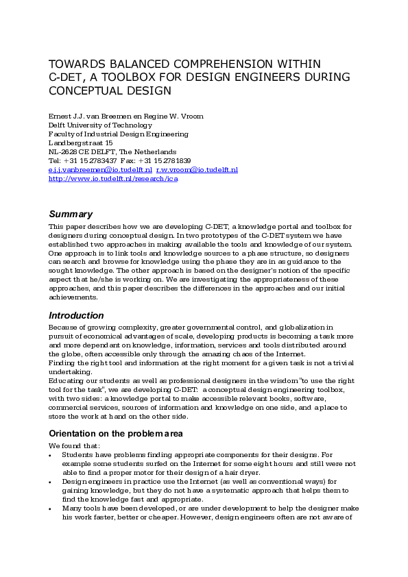 (PDF) TOWARDS BALANCED COMPREHENSION WITHIN C-DET, A TOOLBOX FOR DESIGN ...