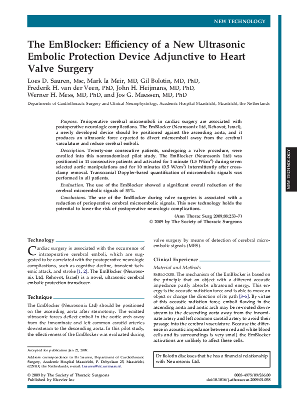 (PDF) The EmBlocker: Efficiency of a New Ultrasonic Embolic Protection ...