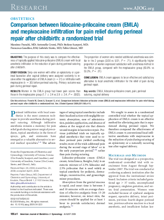 (PDF) Comparison between lidocaineprilocaine cream (EMLA) and
