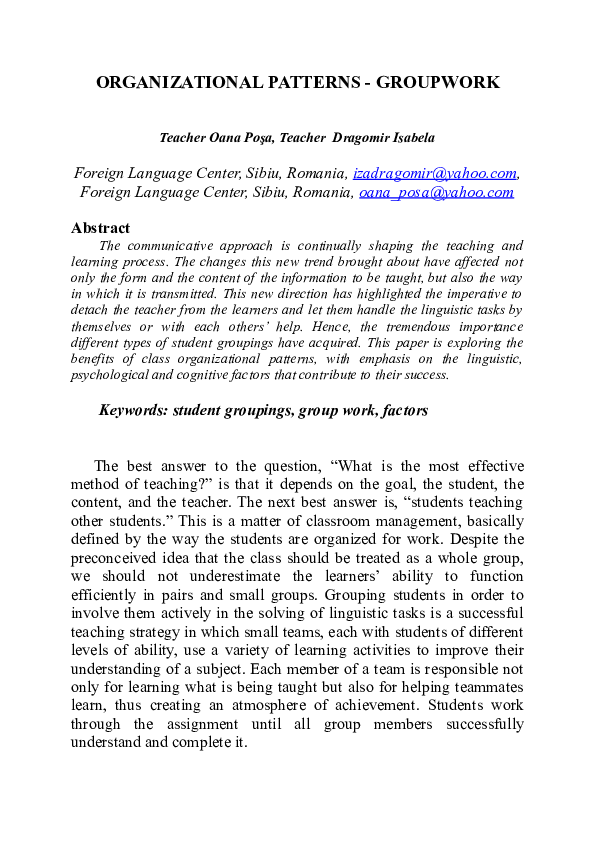 (DOC) ORGANIZATIONAL PATTERNS -GROUPWORK