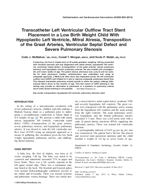 (PDF) Transcatheter left ventricular outflow tract stent placement in a