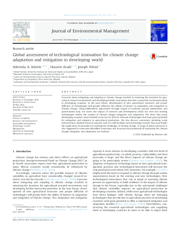 (PDF) Global assessment of technological innovation for climate change ...