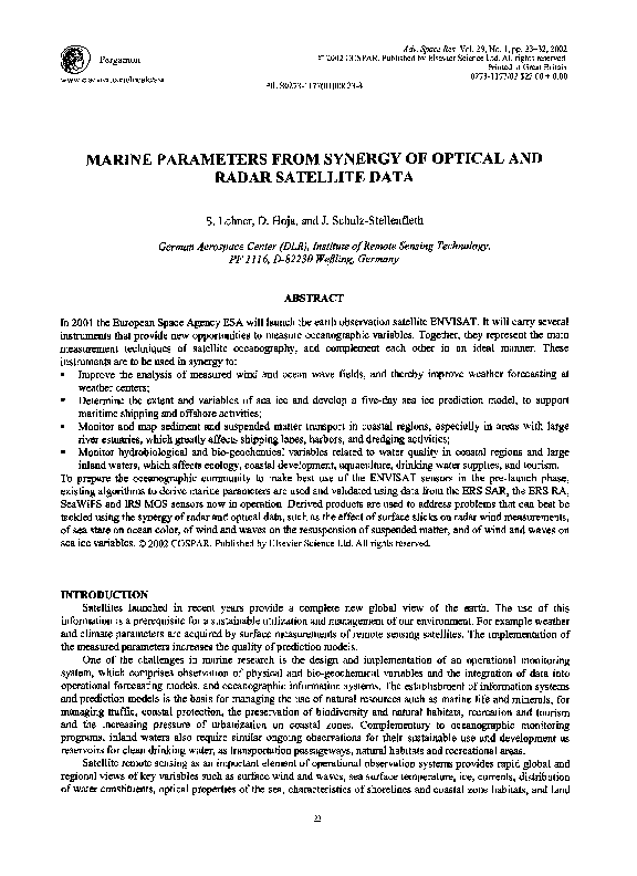 (PDF) Marine parameters from synergy of optical and radar satellite data