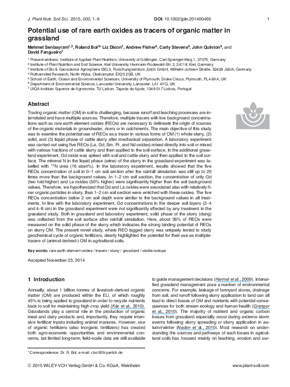 (PDF) Potential use of rare earth oxides as tracers of organic matter ...