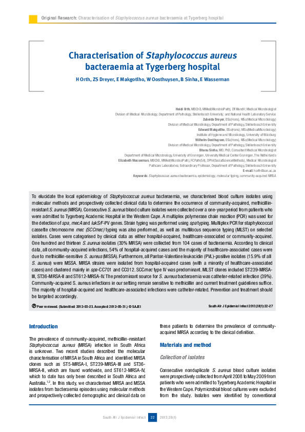 (PDF) Characterisation of Staphylococcus aureus bacteraemia at ...